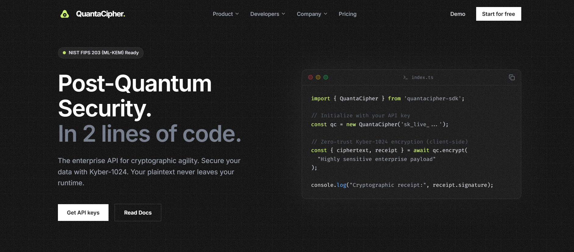 QuantaCipher | Post-Quantum Data Security API